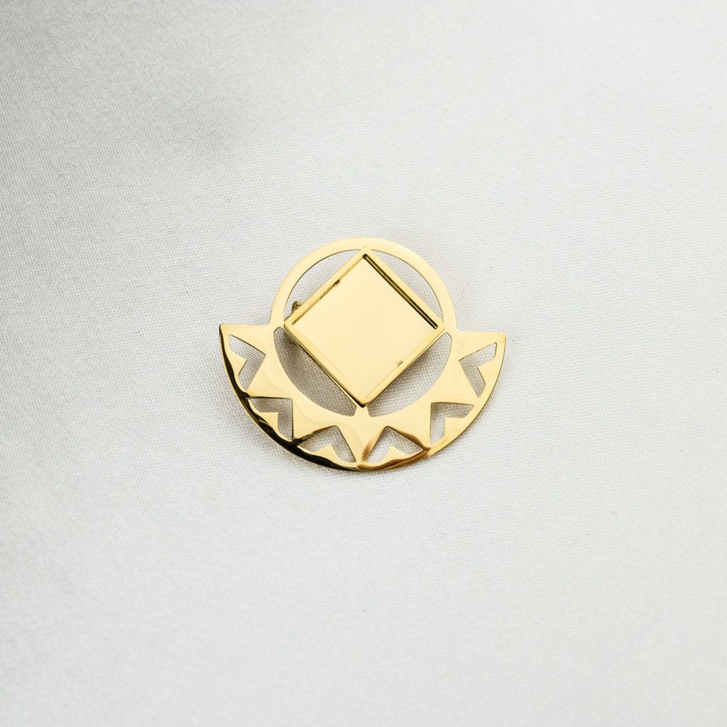Broche Vintage Demi-soleil Humanisé - Métal Doré - Style Années 1955-1960 - Occasion